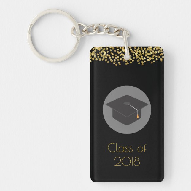 Porte-clefs Faux Gold Confetti & Graduation Cap Classe de 20xx (Devant)