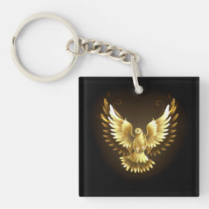 Porte-clefs Faux Gold Foil Peace Dove en noir