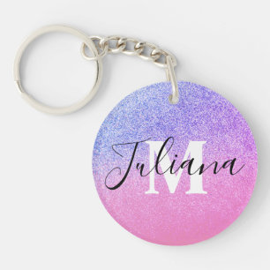Porte-clefs Faux Pailleté Deux Tons Rose Monogrammé 