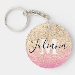 Porte-clefs Faux Pailleté Deux Tons Rose Or Monogrammé
