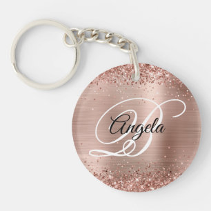 Porte-clefs Faux Pailleté Rose Gold Paillettes Feuille Monogra