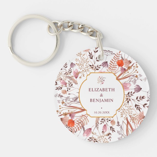 Porte-clefs Faveur de mariage aux fleurs sauvages Bohème chic  (Devant)