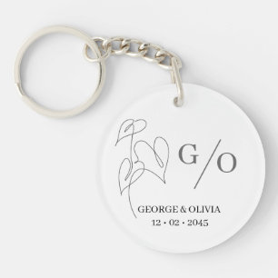 Porte-clefs Faveur de mariage en art linéaire botanique minima