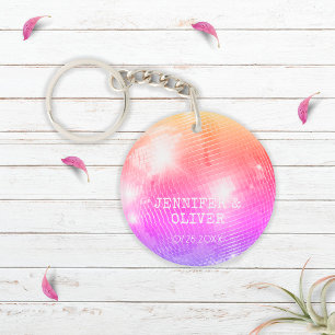 Porte-clefs Faveur de mariage photo boule disco rose violet ré