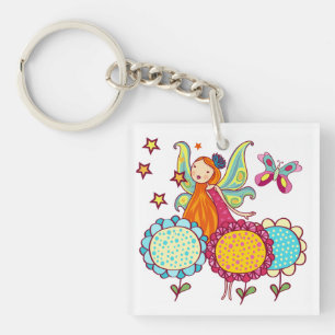 Porte-clefs Fée de jardin avec des fleurs