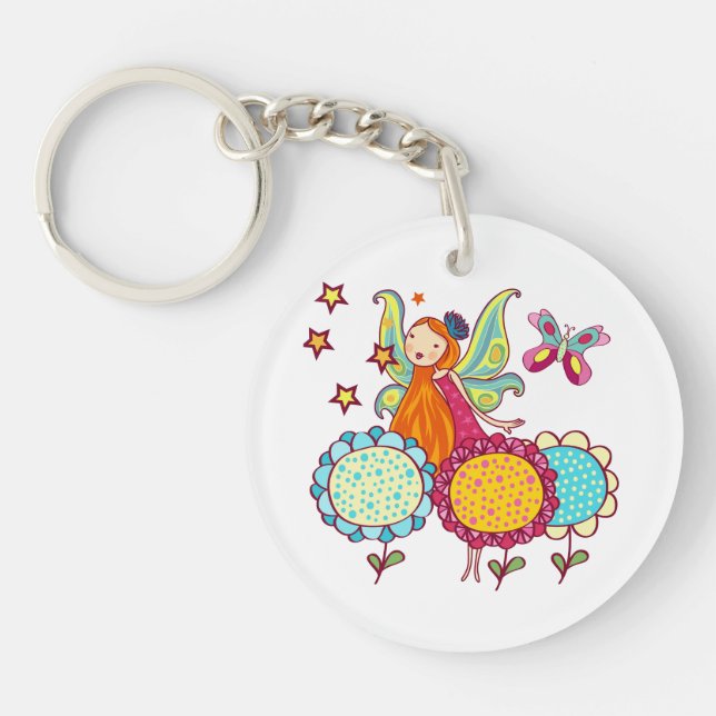 Porte-clefs Fée de jardin avec des fleurs (Devant)