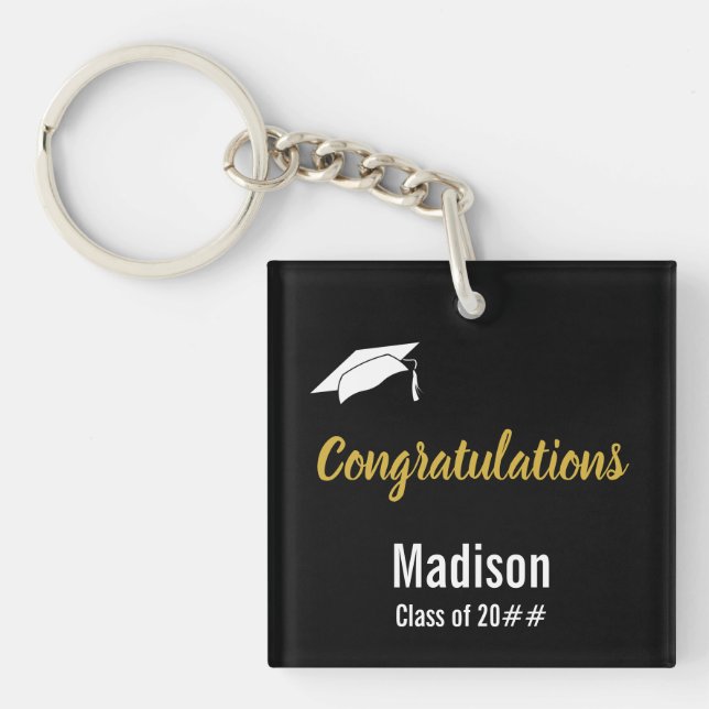 Porte-clefs Félicitations Black White et Gold Graduation (Devant)