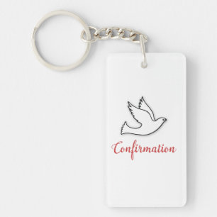 Porte-clefs Félicitations Confirmation Colombe avec Or/Rouge
