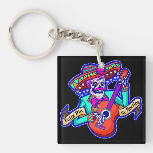 Porte-clefs Feliz Dia De Muertos avec Squelette Jouer de la gu