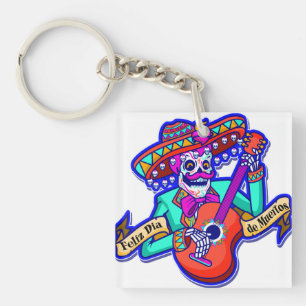 Porte-clefs Feliz Dia De Muertos avec Squelette Jouer de la gu