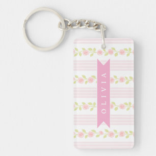 Porte-clefs Féminine rose personnalisée à pois fleuris coquett