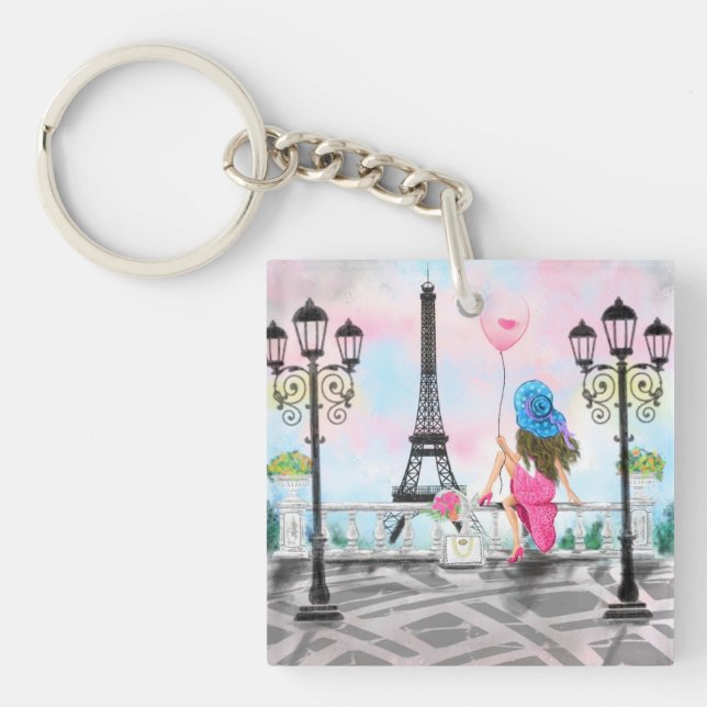 Porte-clefs Femme À Paris Tour Eiffel Porte - clé (Devant)