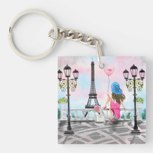 Porte-clefs Femme À Paris Tour Eiffel Porte - clé (Devant)