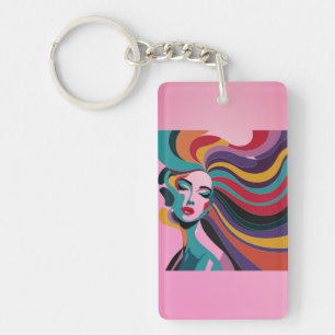 Porte-clefs Femme Abstraite colorée aux cheveux gonflables
