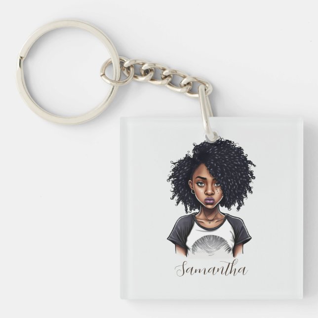 Porte-clefs Femme afro chic et classique (Devant)