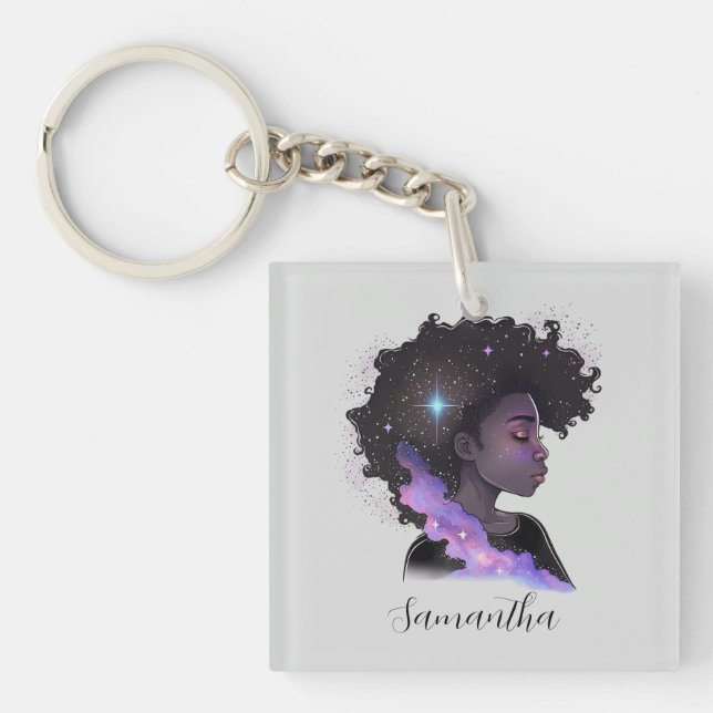 Porte-clefs Femme Afro-étincelante (Devant)