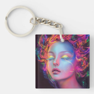 Porte-clefs Femme Alien aux cheveux cosmiques
