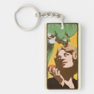 Porte-clefs Femme Art nouveau avec perroquet vert d'Angelo Jan