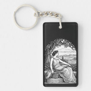 Porte-clefs Femme Art Nouveau lisant sous un arbre d'époque