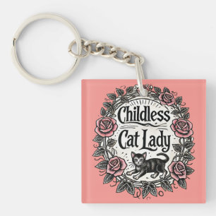 Porte-clefs Femme au chat sans enfant