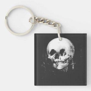 Porte-clefs Femme au crâne d'Halloween réfléchissant dans le m