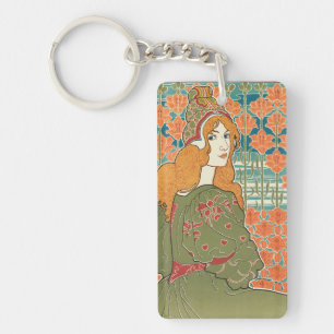 Porte-clefs Femme aux Cheveux Rouges Lys Orange Impression d'A