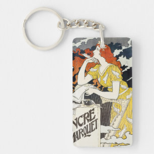 Porte-clefs Femme aux Cheveux Rouges Robe Jaune Art Nouveau Cl