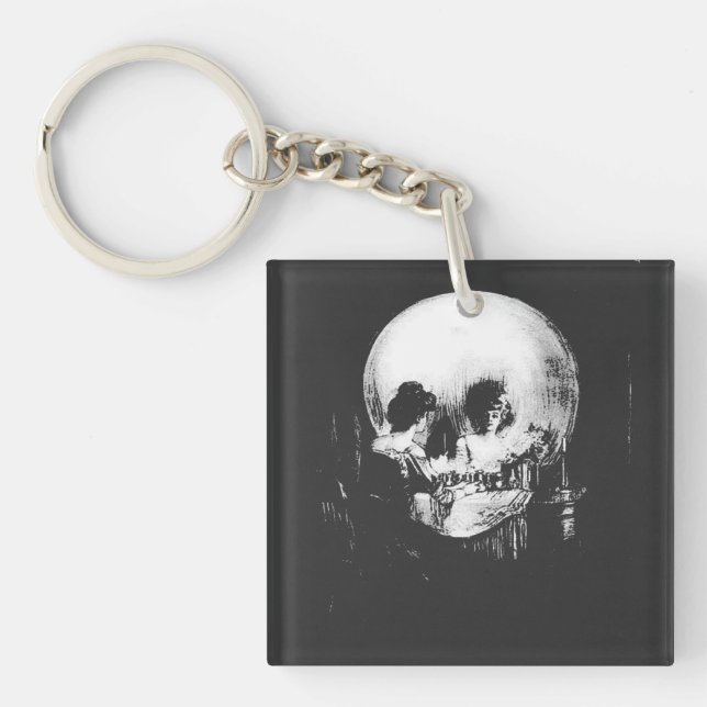 Porte-clefs Femme avec reflet de crâne d'Halloween dans le mir (Devant)