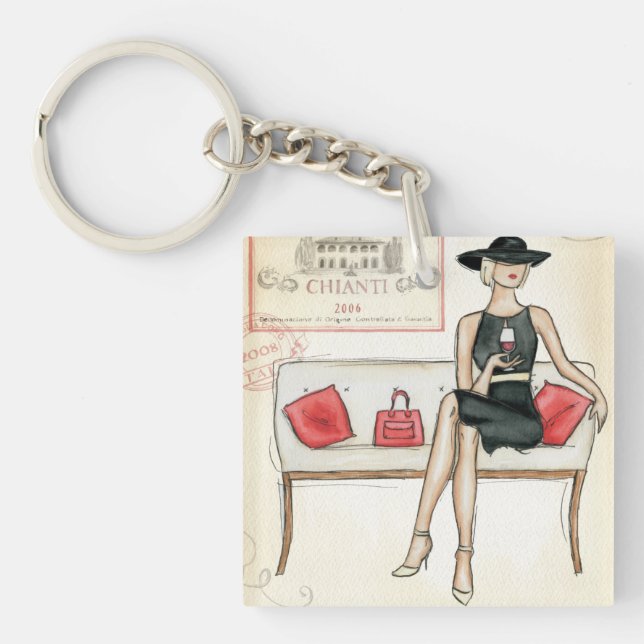 Porte-clefs Femme buvant du vin rouge (Devant)