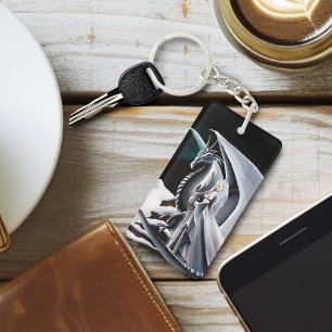 Porte-clefs Femme Dragon Blanc Fantaisie Aurores Boréales