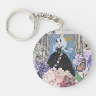Porte-clefs Femme élégante bleue Robe florale Chic