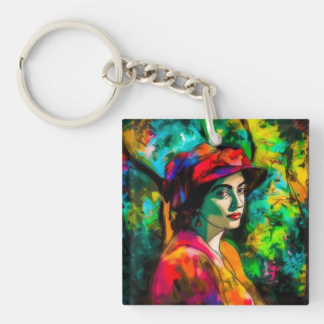 Porte-clefs Femme en Casquette rouge (Devant)