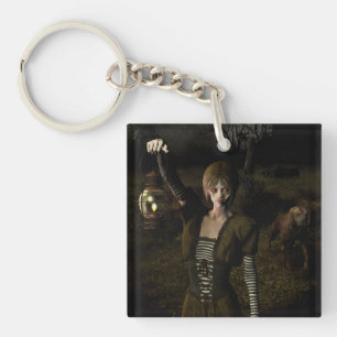 Porte-clefs Femme mince portant une lampe