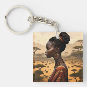 Porte-clefs Femme Tribale Qui Regarde Son Paysage Africain,