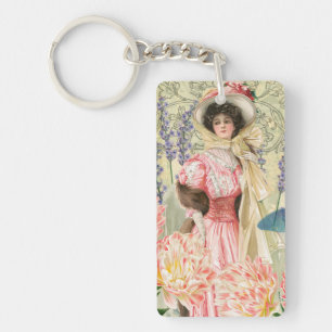 Porte-clefs Femme victorienne florale rose Régence