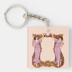 Porte-clefs Femmes Art Nouveau Cadre Floral Décoratif Vintage