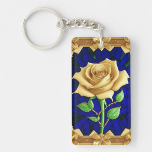 Porte-clefs Fenêtre élégante en verre coloré avec rose dorée
