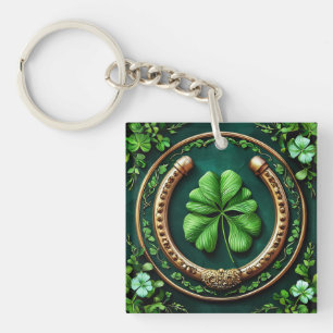 Porte-clefs Fer à cheval chanceux et motif de trèfle