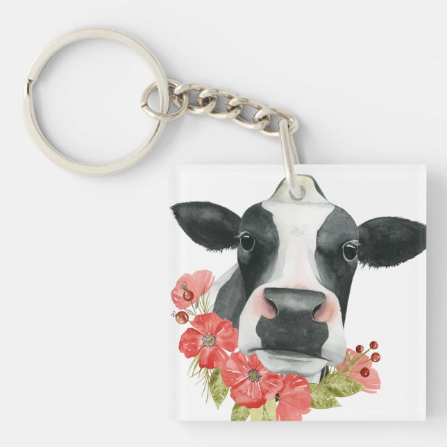Porte-clefs Ferme à coquelicots - Vache aux fleurs (Devant)