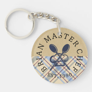 Porte-clefs Ferme rustique personnalisée chic marron et bleu