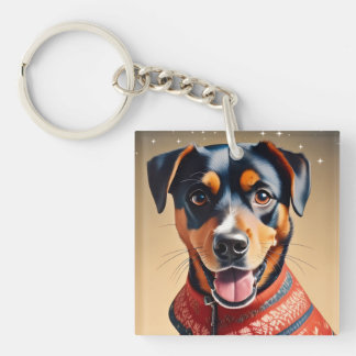 Porte-clefs Festive Cheer: Cozy Rottweiler Mix in Red Sweater