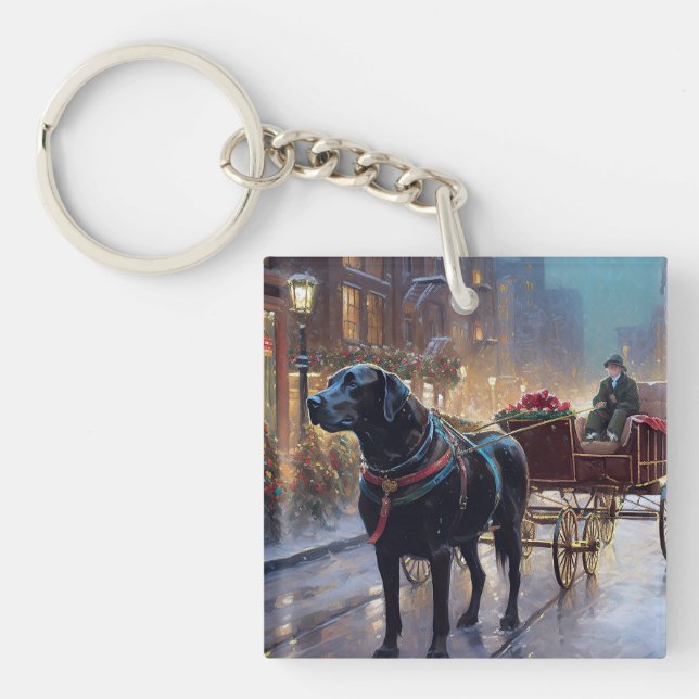 Porte-clefs Festive de Noël au Labrador noir (Devant)