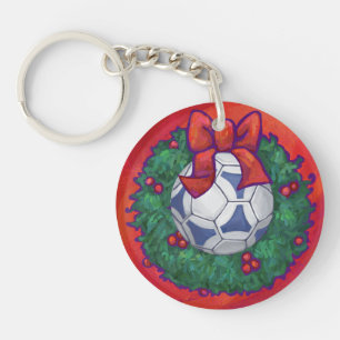 Porte-clefs Festive Futbal en couronne rouge