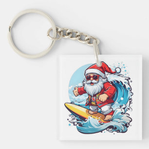 Porte-clefs Festive Santa Claus surfant Vagues de Noël