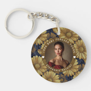 Porte-clefs Fête d'anniversaire de femme florale Daisy
