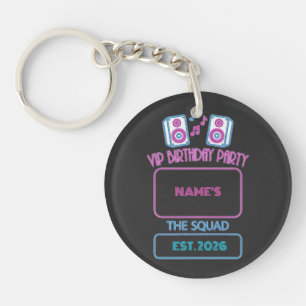 Porte-clefs Fête d'anniversaire VIP Neon Squad Invité personna
