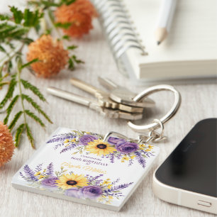 Porte-clefs Fête de 60e anniversaire de floraison violette