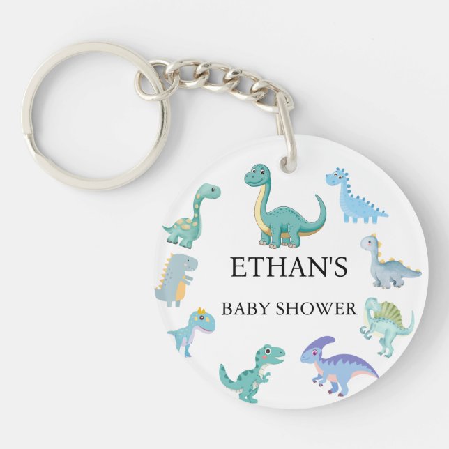 Porte-clefs Fête de bébé dinosaure élégante Blanche (Devant)