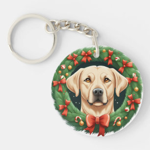 Porte-clefs Fête de la couronne de chien du Labrador Noël mign
