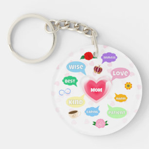 Porte-clefs Fête des mères Meilleure maman Mot Nuages Reine Co